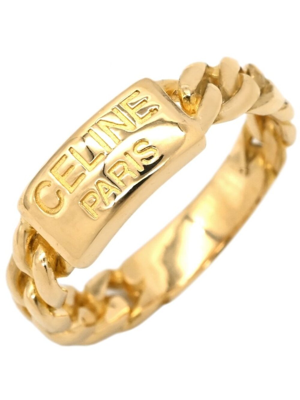 Celine Ring Logo Plate Chain Yellow Gold 18k Vintage